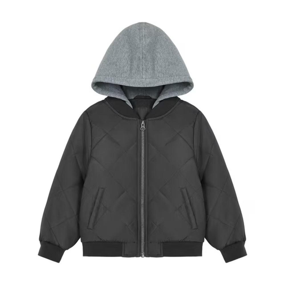 OshKosh B'gosh Boys Grey Quilted Bomber Jacket with Fleece Hood Size 3T